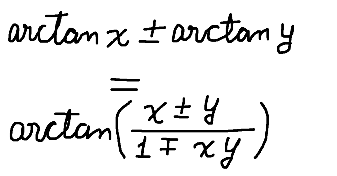 inverse trigonometric identity: the sum or difference of arctangents is equal to arctangent of the sum or difference of the tangent, divided by 1 minus if sum or plus if difference of x times y